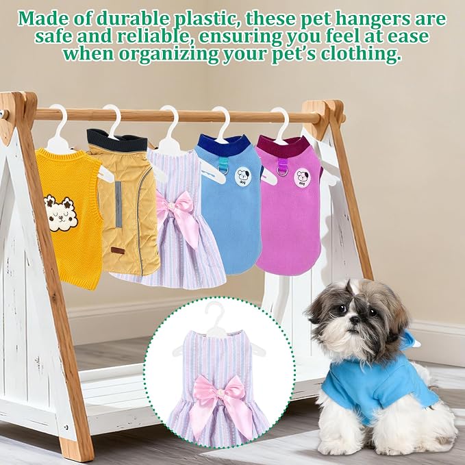 48 Pcs Dog Clothes Hangers, Plastic Dog Cat Clothing Hanger Rack, Wide Non-Slip, Pet Clothing Holder Coat Hanger for Organizing Pet Apparel and Baby Clothes (White)