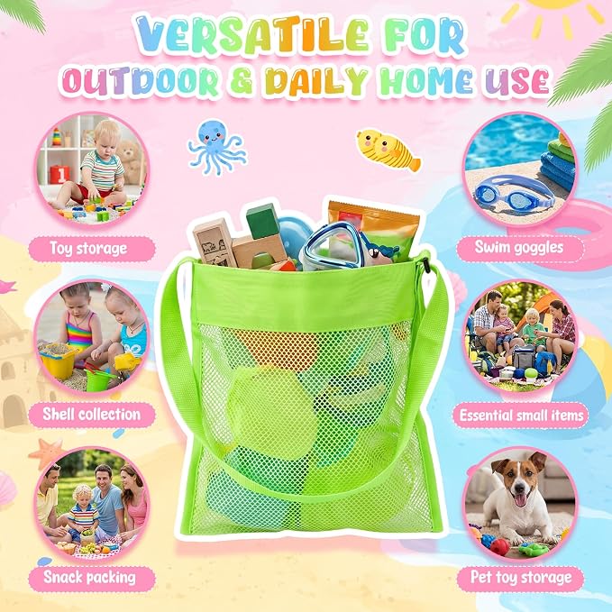 Frienda 15 Pack Mesh Beach Tote Bag | Seashell Bags, Bag Organizer Toys for Holding Beach Children' Toys Market Picnic