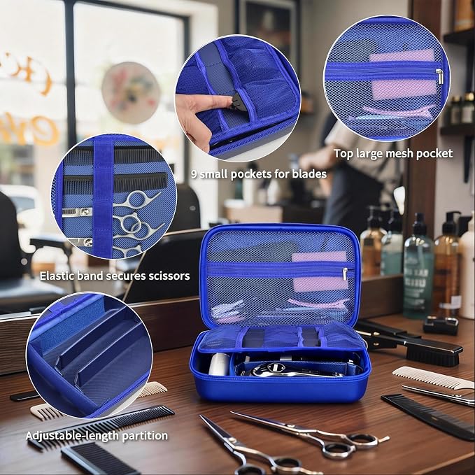 Barber Case for Hair Clippers, for Wahl, for Ufree and for Andis, Case Only | Trimmer Tools Storage Organizer, Easy-Clean PU Interior, for Barbers/Stylists/Pet Groomers, Travel/Home/Salon Use, Blue