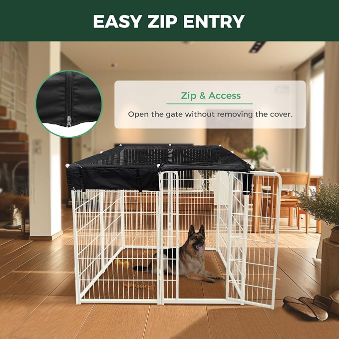FXW Homeplus Indoor Dog Playpen with Mesh Top Cover, 45" H, 8 Panels | Calm Indoor Play Area, Cover Helps Deter Jump-Outs, for Large Dogs, Patented