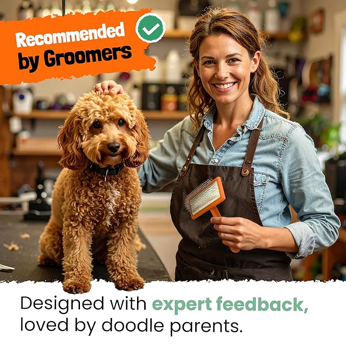 Slicker Brush for Dogs - Goldendoodle Brush with Poodle Comb and Cases Included - Goldendoodle Must Haves Grooming Tools - Designed for Doodles, Labradoodles, Bernedoodles - Medium - Orange