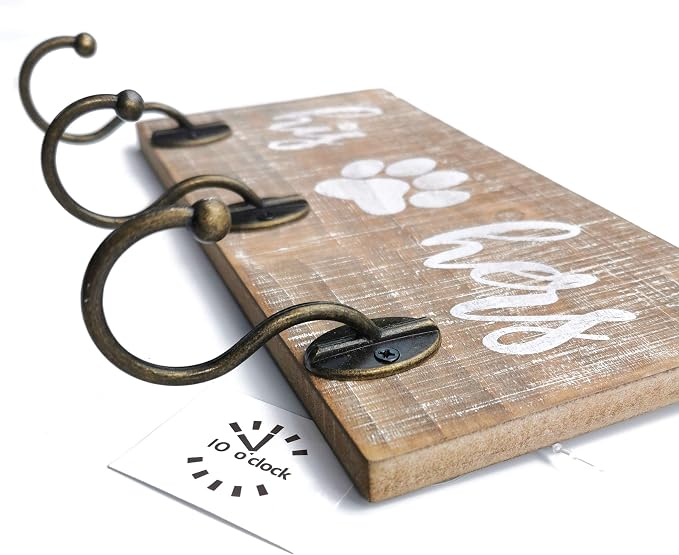 10 o'clock His Her Dog Hanger Unique Key Holder and Leash Hanger with 3 Hooks for Wall | Rustic Decor for Entryway | Cute Housewarming Gift for Dog Lovers 10"x5"