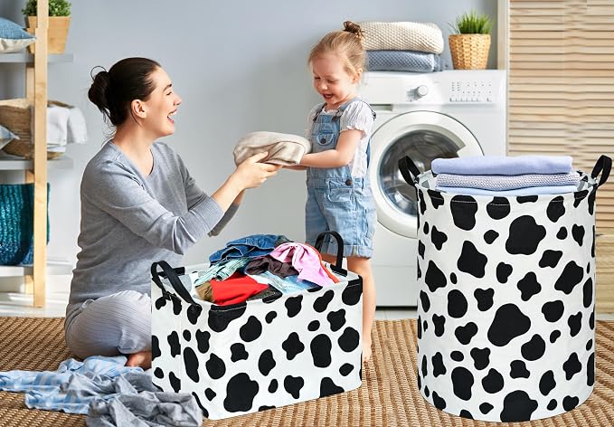 Kid Storage Basket Gift Shelf Basket Toy Storage Bin, Nursery Basket Organizer Box for Children Room Deco With Handles (Cow pattern)