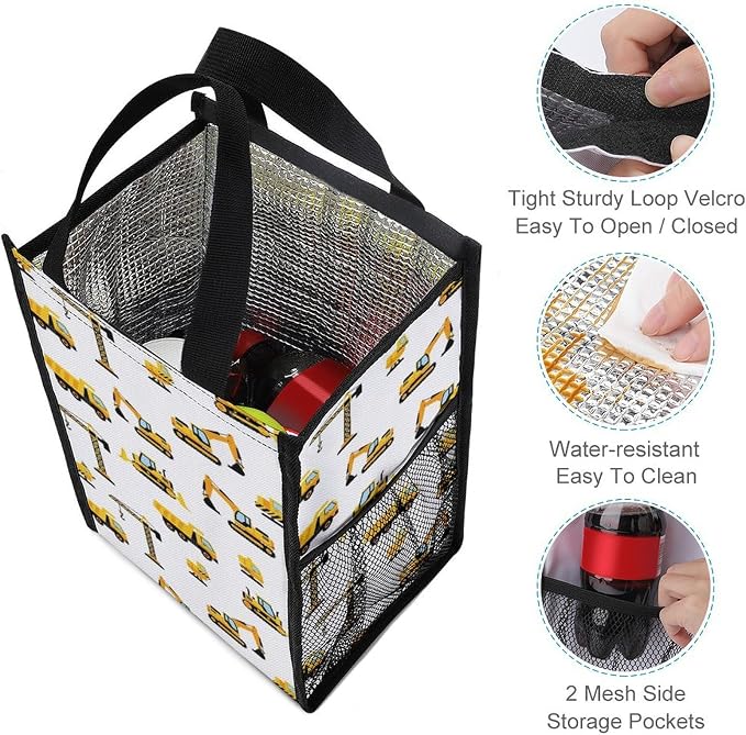 Portable Thermal Lunch Totes Reusable Leakproof Lunchbox Compatible with Construction Equipment Forklifts Cranes Excavators Tractors Bulldozers Truck Insulated Cooler Bags Food Meal Handbag