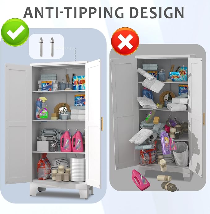 GAIOUS 61.02" Metal Pantry Cabinet, White Kitchen Pantry Storage Cabinets | with Adjustable Shelves and Feet, Pantry Storage Cabinet for Kitchen, Dining Room, Living Room, Bathroom, Linen Craft cabinet