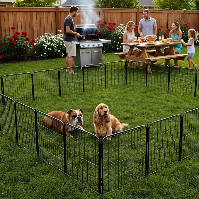 Outdoor Dog Playpen - 40 inch, 8 Panels for Medium and Large Size Dogs - Heavy Duty Metal Pet Fence with Black Anti-Rust Coating - Portable Exercise Play Pen for RV, Camping, and Yard