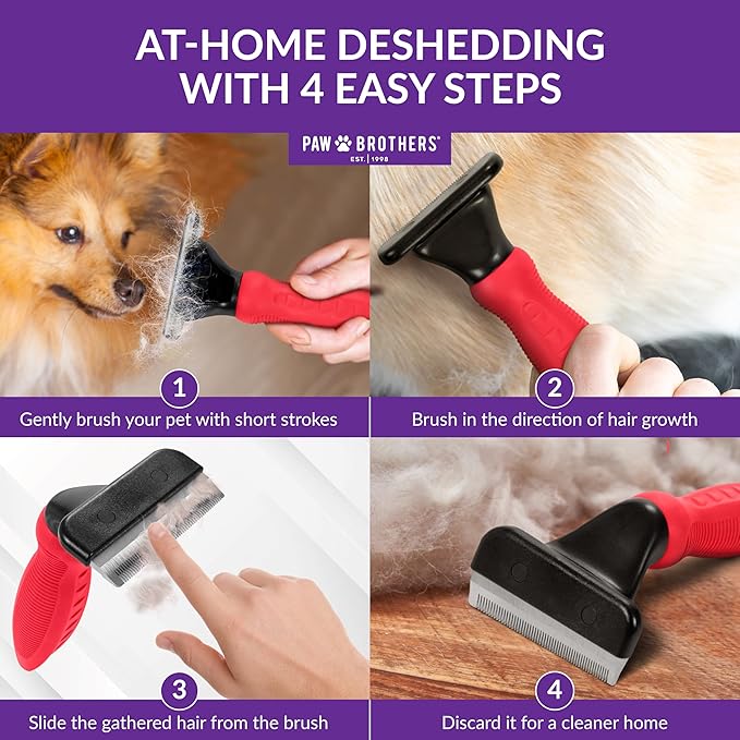 RYAN'S PET SUPPLIES Deshedding Tool, Red, Medium, Professional Dog Grooming Brush for Shedding, Pet Hair Remover, Fur Removal Brush for Medium and Long Pet Hair