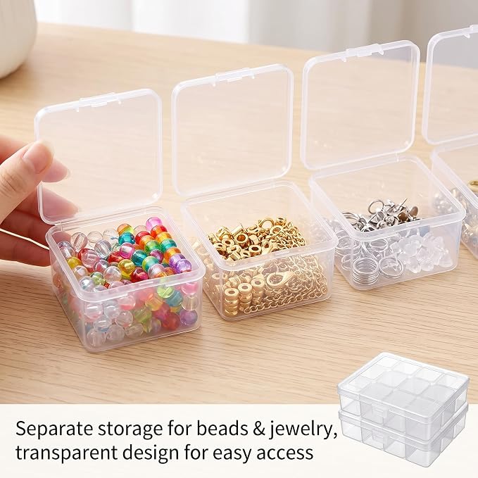 SATINIOR 24 Packs Small Clear Plastic Beads Storage Containers Box with Hinged Lid for Storage of Small Items, Crafts, Jewelry, Hardware (2.5 x 2.5 x 1.6 in)