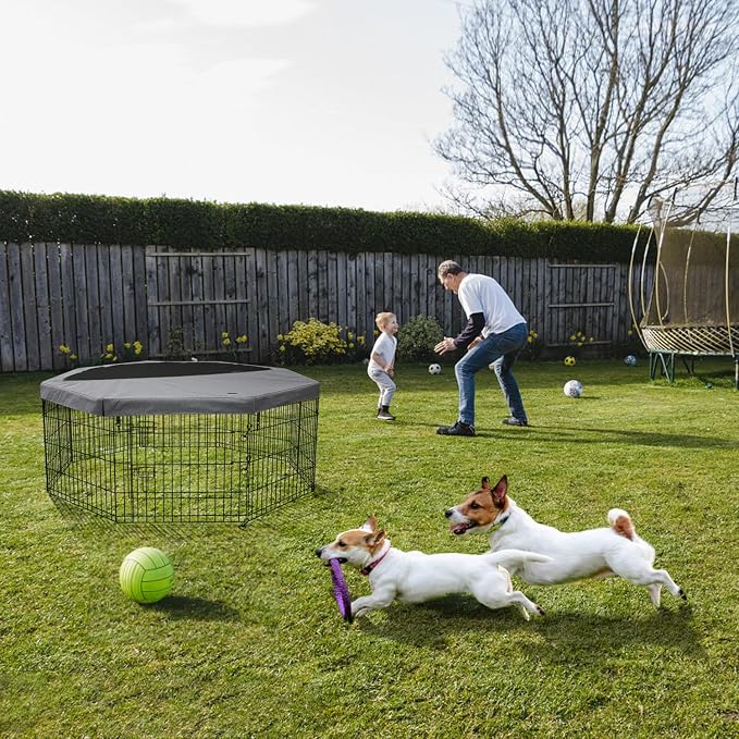 PETIME Foldable Metal Dog Exercise Pen/Pet Puppy Playpen Kennels Yard Fence Indoor/Outdoor 8 Panel 24" W x 30" H with Top Cover (with top Cover, 8 Panels 30" H)