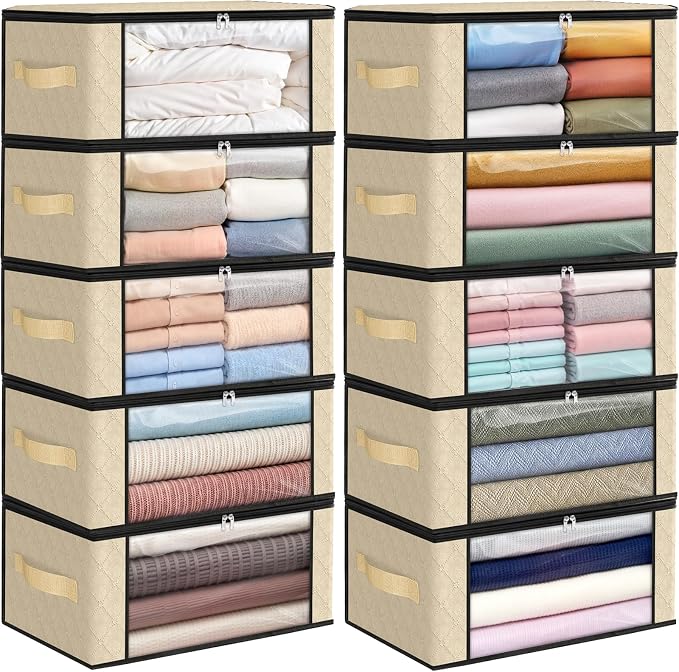 35L Closet Organizers, Foldable Under Bed Storage Containers | Storage Bags with Zippers,Window and Handles for Organizing Bedroom, Closet, Clothing,Organization with Handle