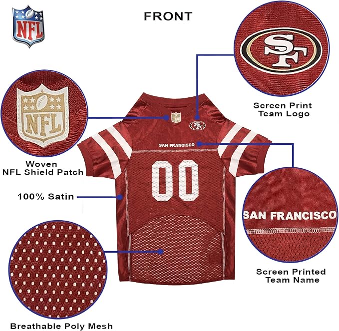 Pets First NFL San Francisco 49ers Dog Jersey, Size X-Small, Football Shirt Costume for Pet, Dog Sports T-Shirt, NFL Team Clothing for Cats, Licensed Pet Apparel Available in 7 Sizes and 32 Teams