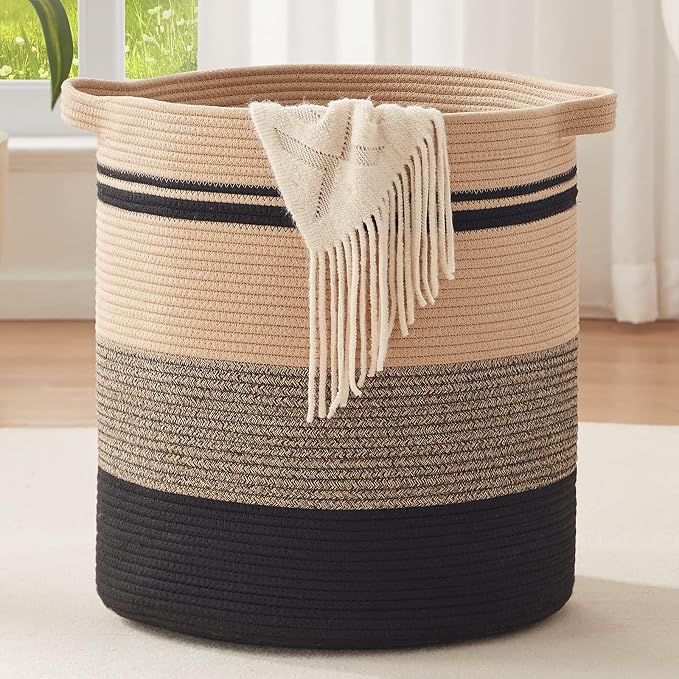 OIAHOMY 80L Laundry Baskets-Laundry Hamper,Storage Basket with Handles,Decorative Basket for Living room,Woven Storage Basket for Toys Bin,Pillows, Blankets,Clothes-20x18in-Yellow Black | Tall Dirty Clothes Hamper with Handle,Blanket Basket,Decorative ...