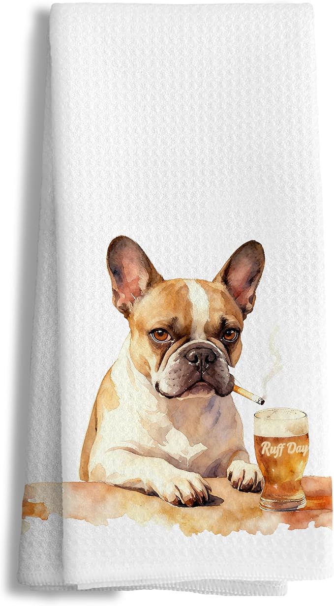 Funny French Bulldog Kitchen Towels Decorative, Frenchie Gifts Hand Tea Towels for Kitchen Bar Cart, Dog Lovers Gifts for Men Dish Towel Dishcloth, 16x24 Inch