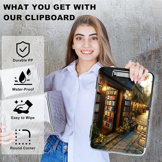 A4 Clipboard with Storage Pen Holder, Clipboards Organizer Nursing Clipboard Foldable File Folder Plastic Clipboard Folio Clip Board for Office Work Classroom Doctor, Flower Library