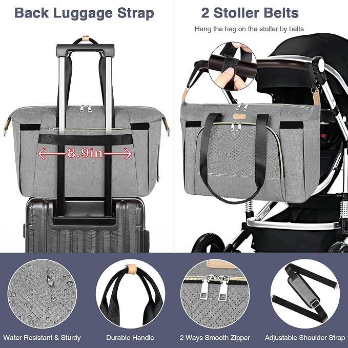 Diaper Bag Tote for Baby 7PCS, Large Mommy Bag with Portable Changing Pad | Multifunctional Hospital Bags for Labor and Delivery with Pacifier Case and Organizer Pouches,Travel Baby Bag for Boy Girl