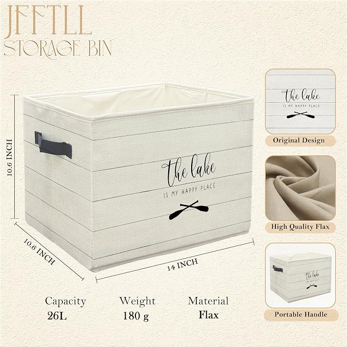 Lake Lovers Storage Bins with Handles, Lakes House Decor, the Lake Is My Happy Place Collapsible Laundry Basket Storage Box for Home Bedroom Bathroom Clothes Toys Books