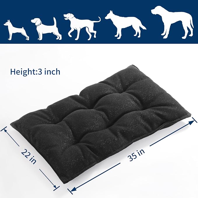 Dog Bed, Indestructible Chew Proof Pet Bed Mat, Durable Polyester, Large 35x22 inches, Black, for Aggressive Chewers, Crate Pad, Machine Washable