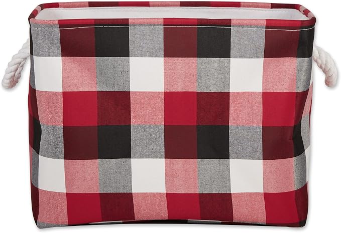 DII Buffalo Check Storage Collection Collapsible Bin with Handles, Large Rectangle, 17.5x12x15, Tri Color Cardinal Red