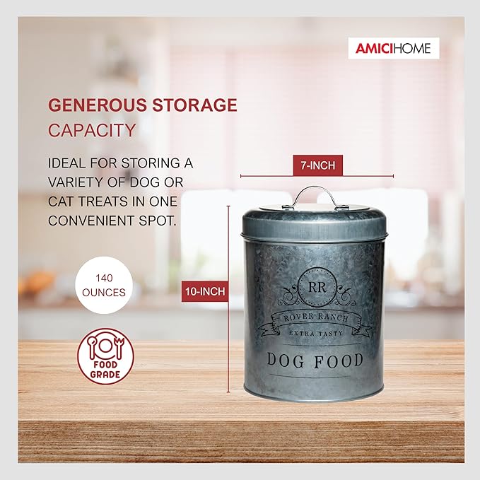 Amici Home Rover Ranch Metal Pet Food Canister - Silver 140 Oz