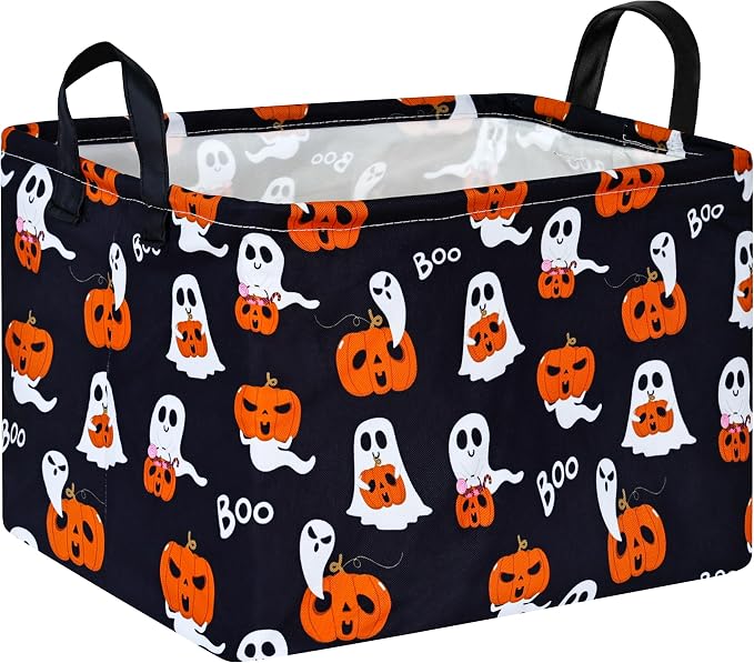 Pumpkin Pattern Storage Basket Gift Shelf Basket Storage Bin, Nursery Basket Organizer Box for With Handles for Room Deco