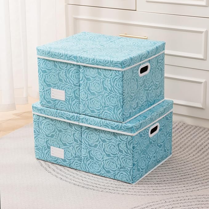 Extra Large Collapsible Storage Cubes with Lids Fabric Decorative Storage Bins Boxes Organizer Baskets with Cover Handles for Bedroom Closet Living Room 19.6x15.7x11.8 Inch 3 Pack