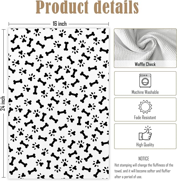Dog Paws Kitchen Towels, Dog Mom Dad Lovers Gifts for Women Men Dish Towels for Kitchen, Black and White Dogs Bathroom Hand Towels Decorative Set of 2, Gifts for Pet Lover