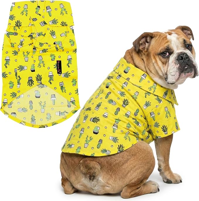 Parisian Pet Cactus Dog Shirt - Cotton Clothes for Large Dogs - Stylish Tropical Yellow Dog Outfit - Lightweight and Soft Puppy Clothes - Trendy Tshirts for Dogs - Comfortable Summer Camp Pet Apparel