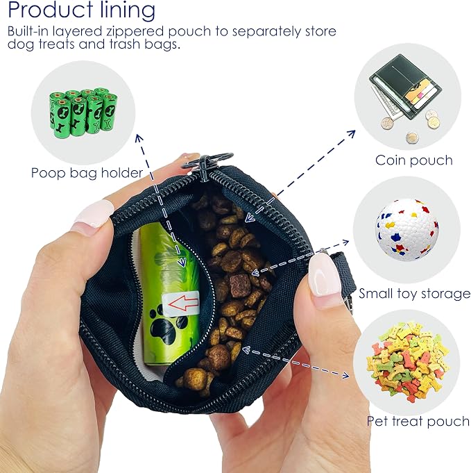 Dog Treat Pouch for Pet Walking and Training with Clicker Poop Bags Small Fanny Zipper Pack Holder for Puppy Snack Dispenser Kit for Leash and Outdoor Use （Gray）