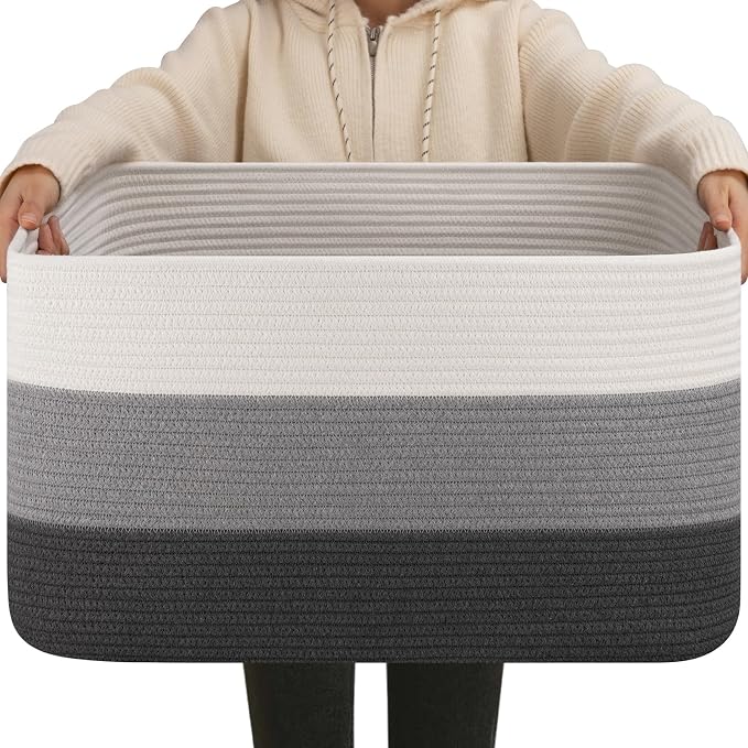 OIAHOMY Blanket Basket Laundry Basket Dog Toy Basket 75L Dark Grey | Large Storage Basket,Baby Basket,Toy Storage,Woven Rope Basket for Blankets,Blanket Storage for Living Room