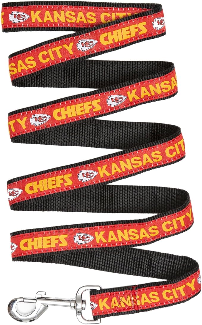 Pets First NFL Licensed Kansas City Chiefs Pet Leash, Size Medium – Durable Satin Dog & Cat Walking Strap and Pet Tether with Embroidered Team Name & Logo