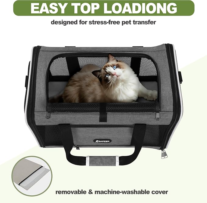 GAPZER Cat Carrier 18x11x11 Top Load, Soft-Sided Pet Travel Bag Over 15 lbs | Collapsible Small Dog Puppy Crate 10 Pound, Small Animal Rabbit Kennel Carrying Case, Kitten Mesh Cage Medium Cat Under 25 lb
