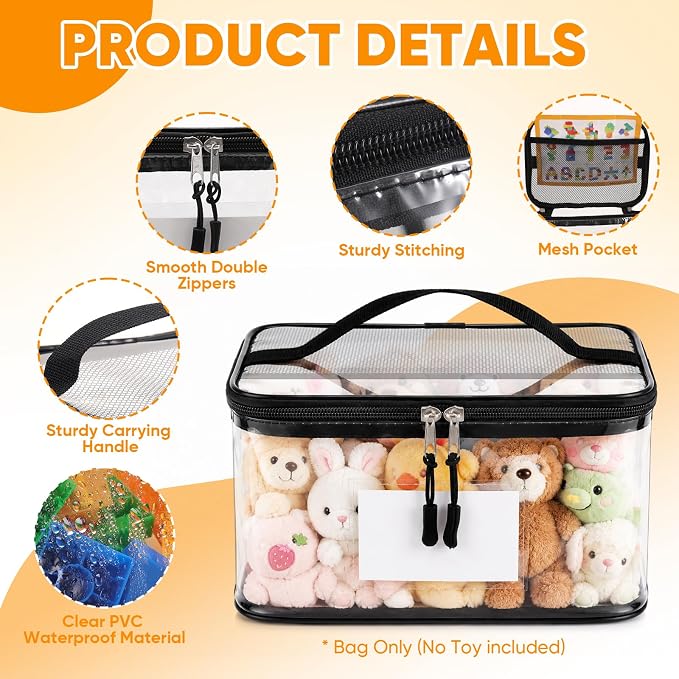 10 Packs Clear Toy Storage Bags with Zippers,Toy Organizers and Storage | Name Tag, Manual Pocket, Travel Portable, Waterproof, Reusable Toy Organizer for Building Blocks, Board Game, Puzzles, Dolls