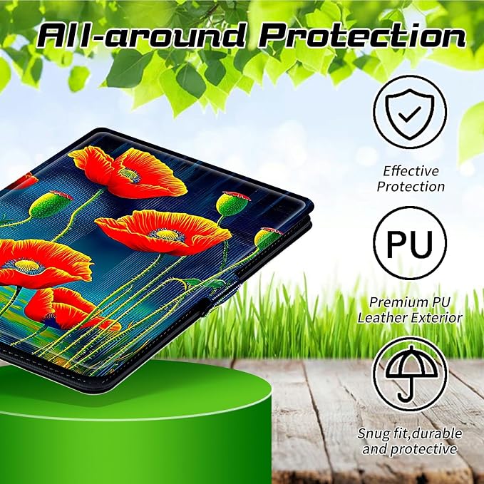 Universal Tablet Case for T-Mobile Revvl Tab 2 10.1" 2025/Revvl Tab 5G 10.36" 2023, 360 Degree Rotating Kickstand Protective Stand PU Leather Shell Cover for 9"-10.5", Artistic Red Flower