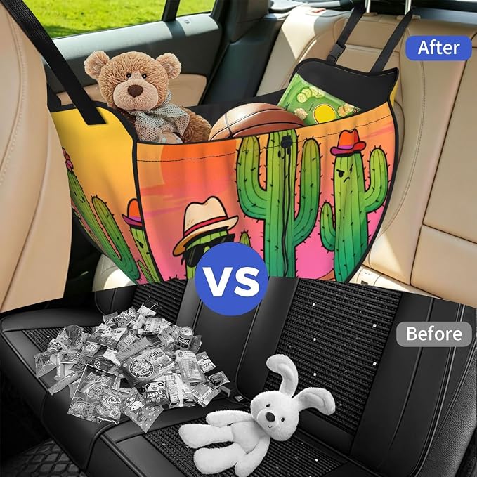 cactus Car Seat Organizer-Backseat Storage Bag for Travel | Waterproof Durable. Holds Snacks Gear Essentials. Fits Most Cars.