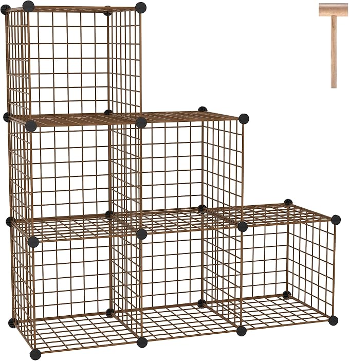 C&AHOME Wire Cube Storage, 6 - Cube Organizer Metal C Grids Units, Brown | Modular Shelves Units, Closet Organizer, Storage Bins Shelving, Ideal for Home, Office, Living Room