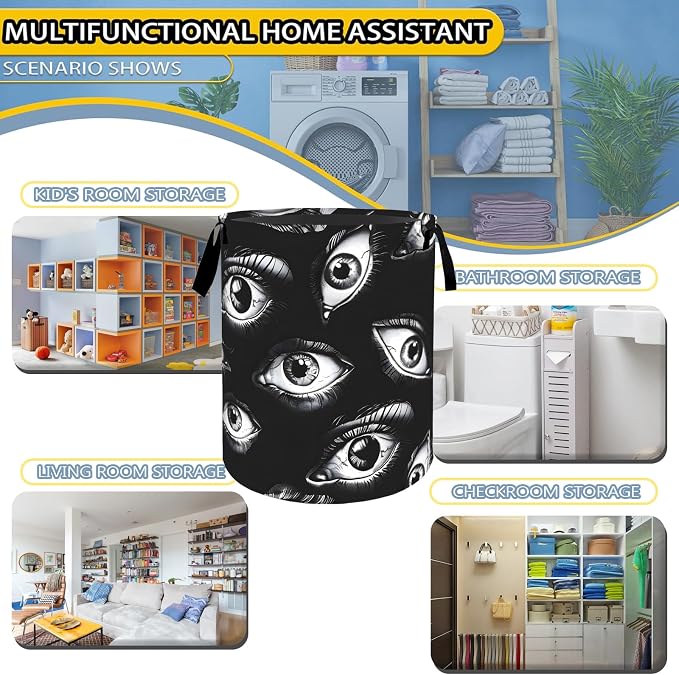 Mystical Eye Laundry Basket,Gothic Dirty Clothes Hamper,Mysterious Artistic Flair Horror Storage Bin Gifts,Waterproof Oxford Cloth Baskets for Bathroom,Bedroom,Home Decoration(19.7" x 15.7")