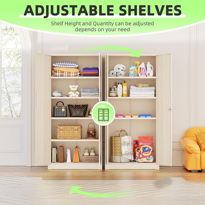 Crownland 72" Metal Storage Cabinet, Lockable Garage Storage Cabinets, High Office Cabinet with Adjustable Shelves for Garage, Home Office, Classroom, Pantry, File(Warm Grey-Narrow Size)