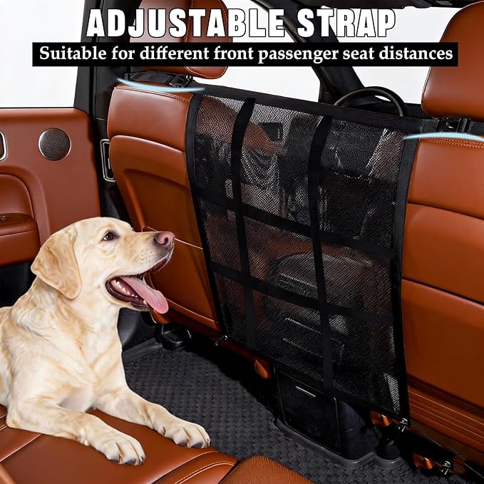 Dog Car Barrier for SUV, Truck, Sedan with A Pet Tie Out Cable | Pet Car Barrier Net With Mesh Organizer Universal Fit for Suv Truck Sedan Includes Tie-Out Cable For Safe Travel
