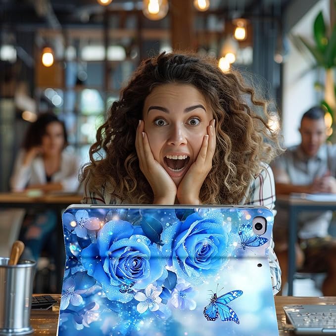 for Microsoft Surface Pro 11/10/9-13" 2024/2022 Tablet Case,Auto Wake/Sleep,Adjustable Stand Protective Cover - Blue Rose Butterfly
