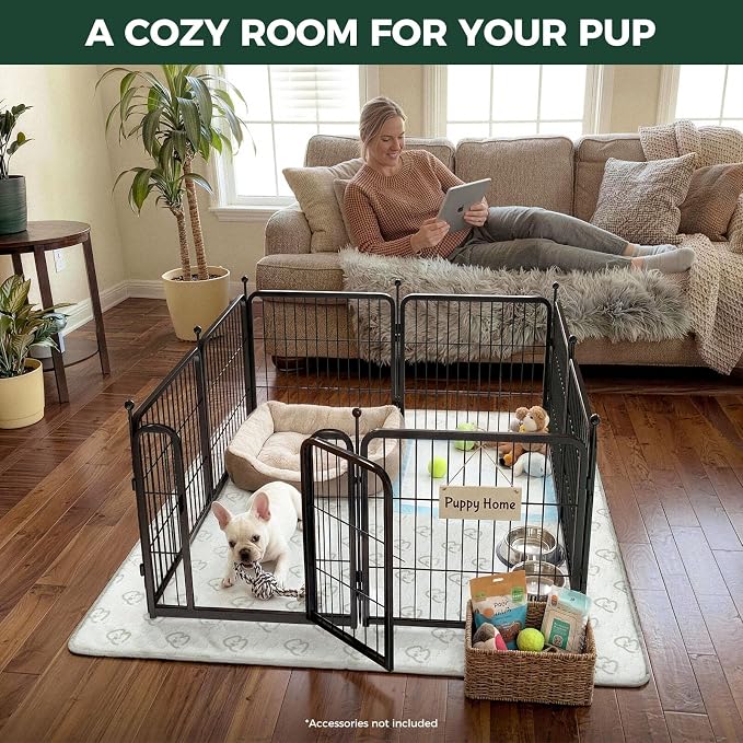 FXW Rollick Dog Playpen with Washable Pee Pad, 24"H, 8 Panels | Heavy-Duty & Easy setup Play Area, Super Absorbent Pad for Easy Cleanup, For Puppies & Small Dogs, Patented