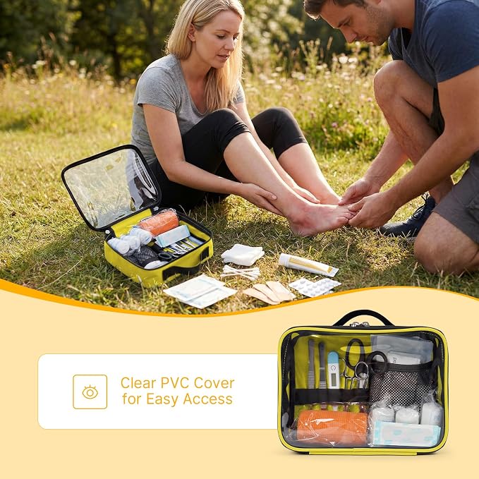 Empty First Aid Bag Clear PVC Waterproof Organizer Pouch Zipper Colored First Aid Kit for EMT Outdoor Travel (Yellow)