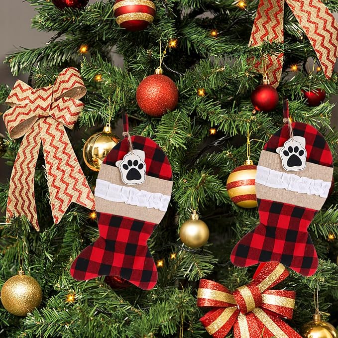 Christmas Pet Stocking Gift Bag Cloth Present Bag for Holiday Storage | Decorative Multi Purpose Pouch, Home Use, Tree Decorating Accent