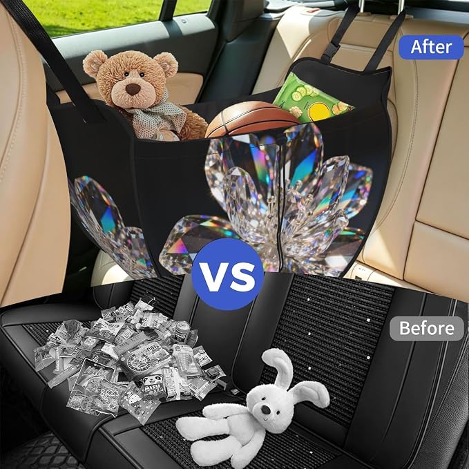 crystal Car Seat Organizer-Backseat Storage Bag for Travel | Waterproof Durable. Holds Snacks Gear Essentials. Fits Most Cars.