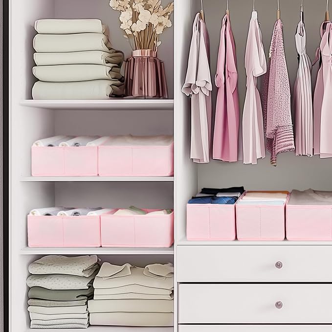 Drawer Organizer Clothes, 10 Pack Dresser Organizer for Baby Clothes, Underwear, Sock- Foldable Closet Organization and Storage Dividers Bins for Nursery, Bedroom (Pink)