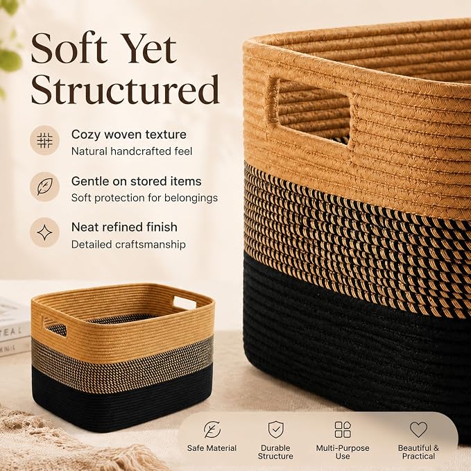 22.8GAL Extra Large Collapsible Laundry Basket for Dirty Clothes,Shoes, Sturdy Portable Aesthetic Boho Heavy Duty Wicker Hamper for Living Room Thow Pillows Blankets Storage Organizer,Khaki Black
