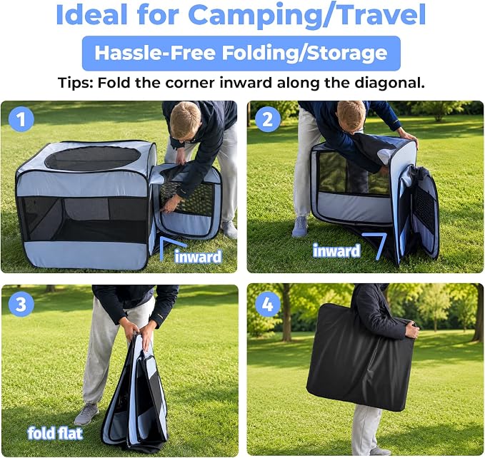 2-in-1 Portable Cat Playpen, Detachable into 2 Separate Cages with Additional 2 Doors, Pop up Pet Play Pen Cat Tent House, Foldable Puppy Enclosure Kitten Crates Indoors Outdoor(Grey)