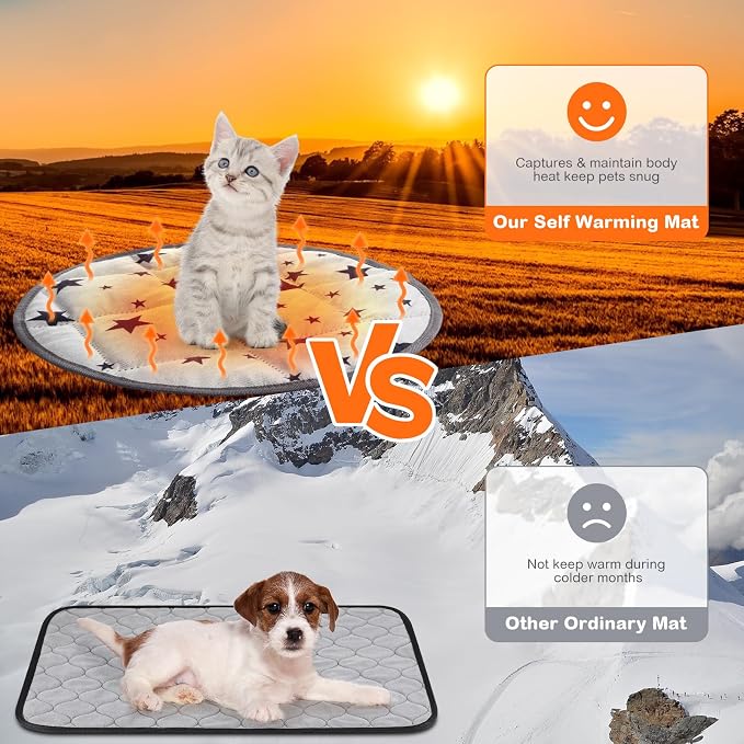 4 Pack Self Warming Cat Bed Self Heating Cat Mat Star Pattern Soft Dog Crate Pad Thermal Pet Mat Anti Slip Kennel Dog Washable Warming Bed for Outdoor Indoor(15.7 Inch,Gray)