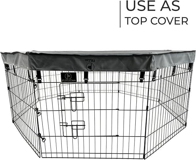 PJYuCien Puppy Playpen with Bottom Pad and Door, 8 Panels 30" H, Gray | 24"W, Dual-function Pad, For Small Pets, Foldable Octagonal Pen, Versatile, Indoor & Outdoor, Backyard, Protects Floors