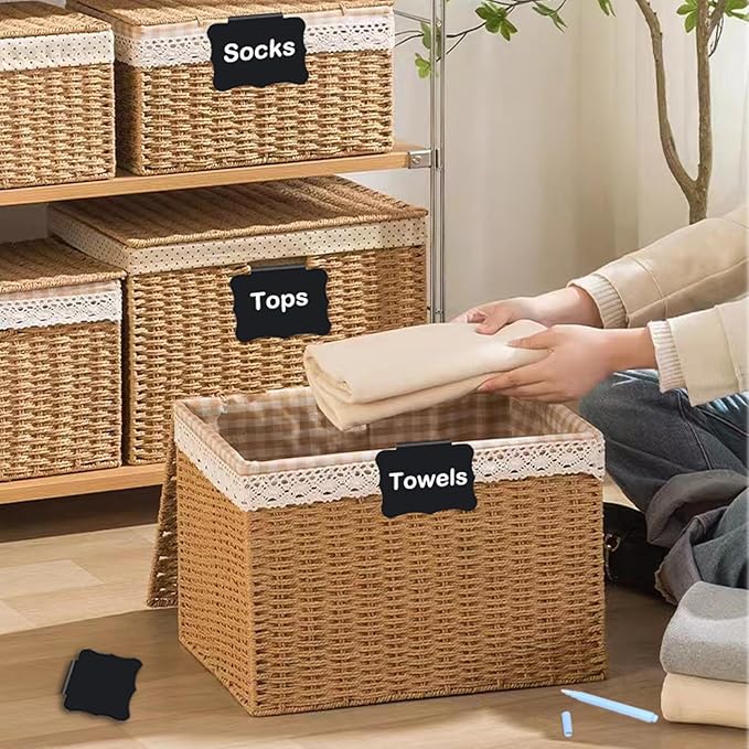 Reusable Storage Bin Labels - Clip On Closet & Basket Holder with 2 White Chalk Labels
