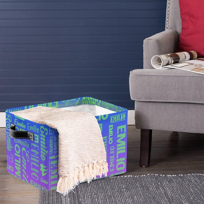 Personalized Toy Box Storage Bins for Boys Girls with Name, Kids Custom Storage Basket Cubes Organizer with Handles, Shelf Closet Storage Baskets Bin Customized Gift, 1 Pack